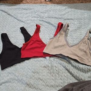 3-Pack Ribbed Bralette Set — Black, Red, Green